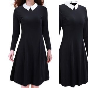 Black Flare Dress With White Collar